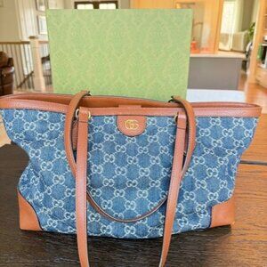 Gucci Ophidia GG Denim Medium Shopping Tote